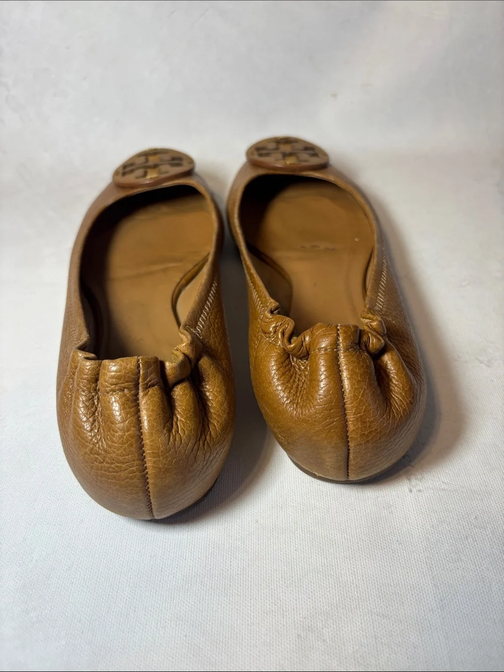 Tory Burch Cognac Tan Leather Logo Ballet Flats, size 9